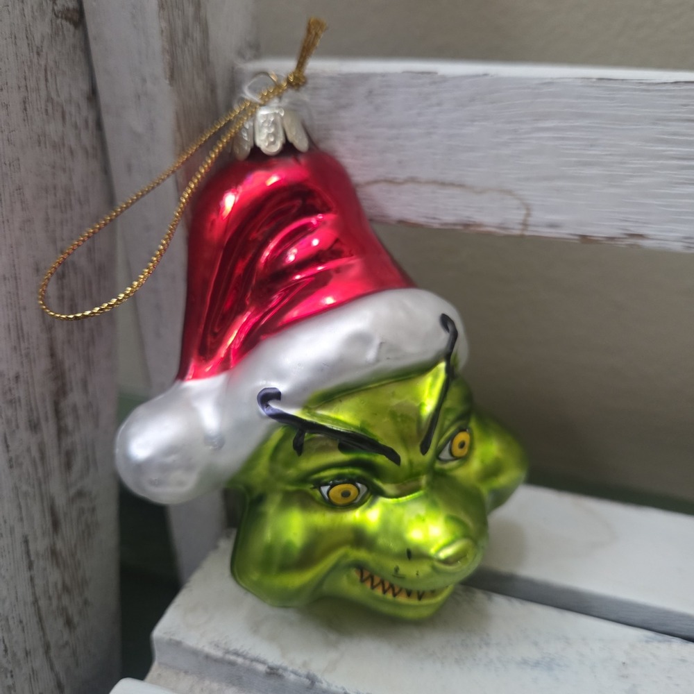 KURT ADLER SANTA GRINCH Blown Glass Christmas Ornament Evil Grin Mean One